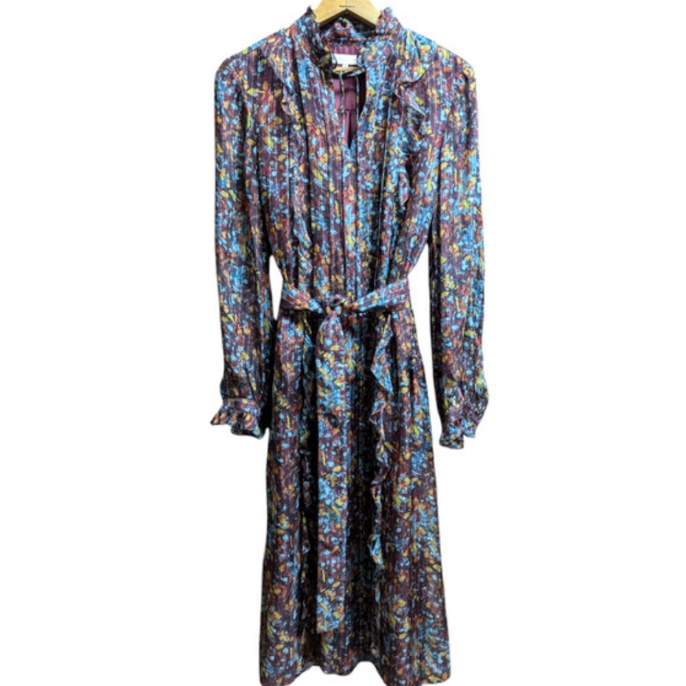 Lafayette 148 XS NWT Antique Ruby Multi Long Sleeve Maximalist Renaissance Dress - Picture 5 of 12